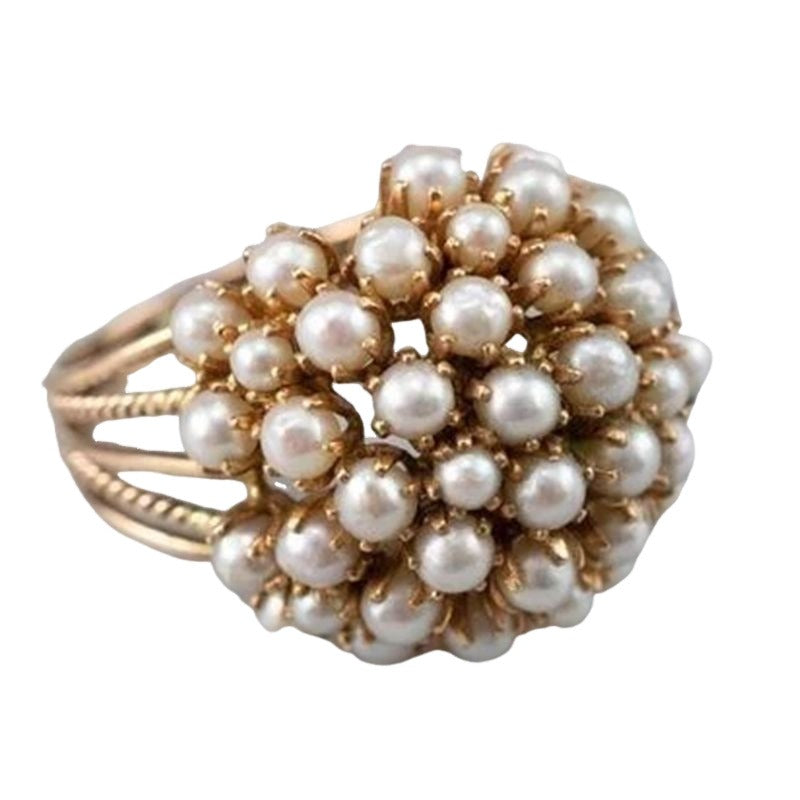 French Baroque style hollowed out pearl ring fashionable and personalized party accessory