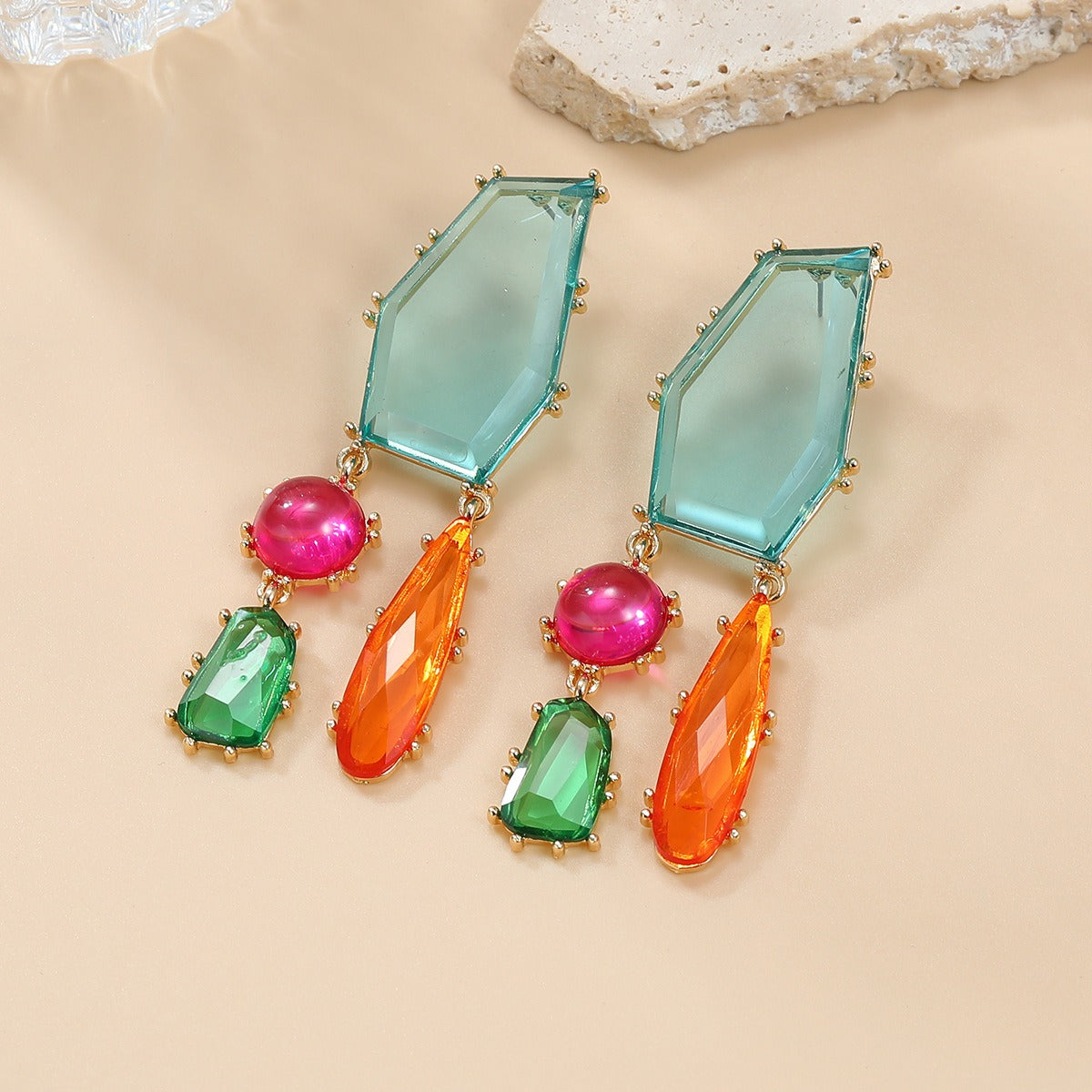 Earrings exaggerated earrings women's geometric shapes color blocked earrings Bohemian style