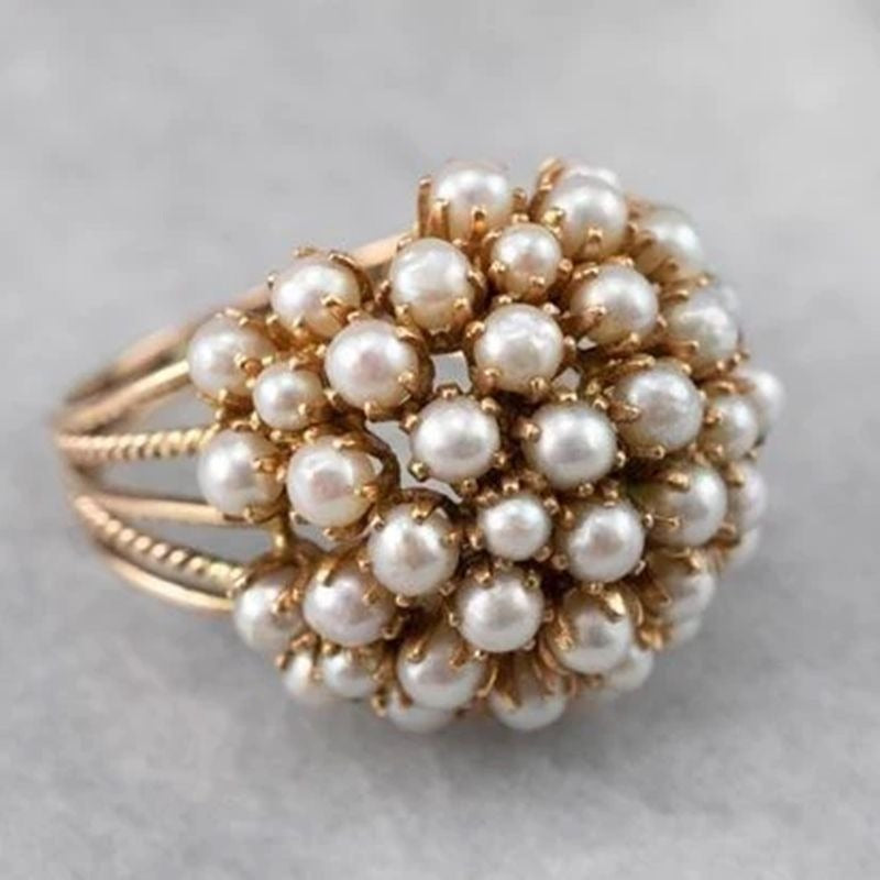 French Baroque style hollowed out pearl ring fashionable and personalized party accessory