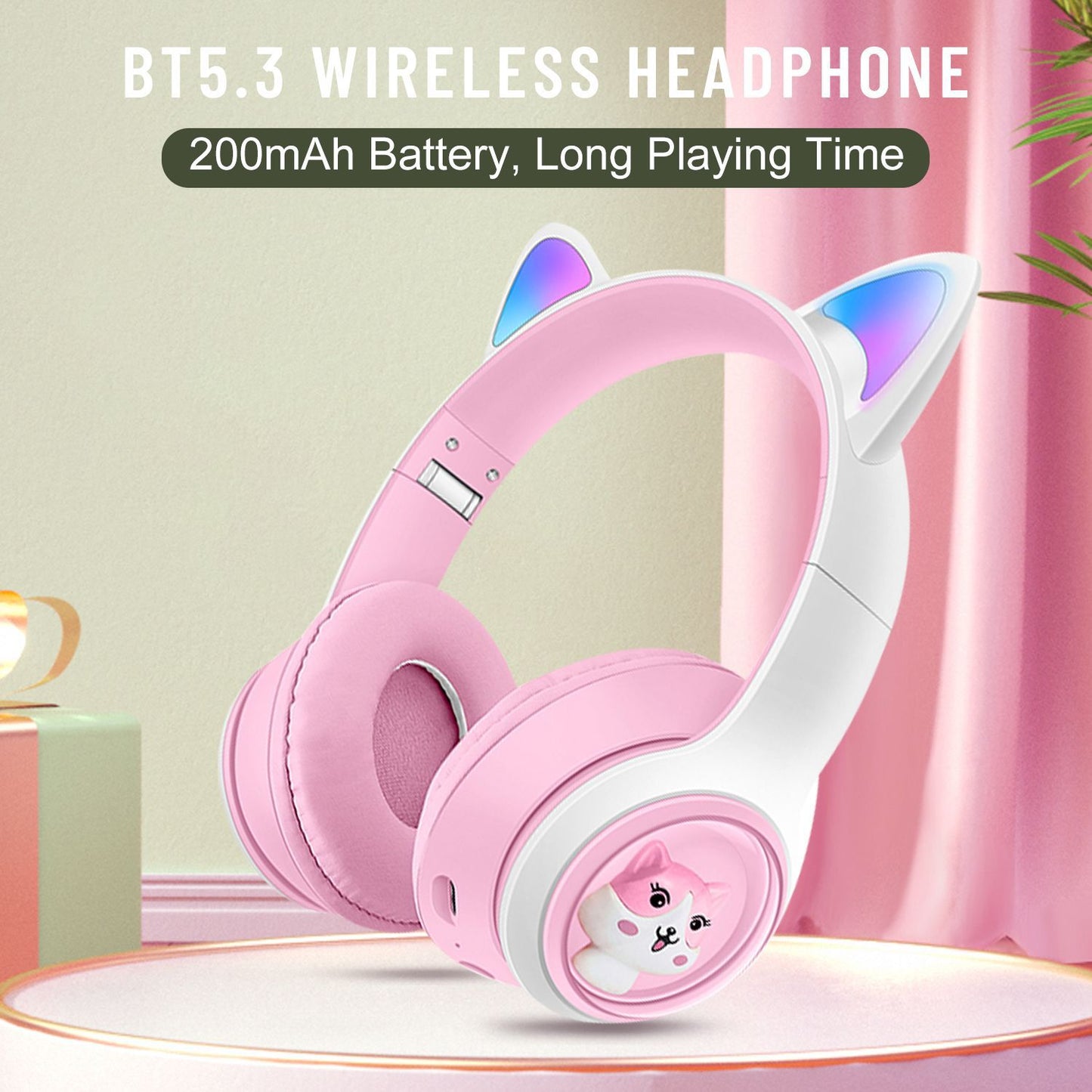 AKZ-07 Luminous Cat's ears (Steamed cat-ear shaped bread) Headworn Bluetooth Headset Subwoofer Video Game Wireless Headset